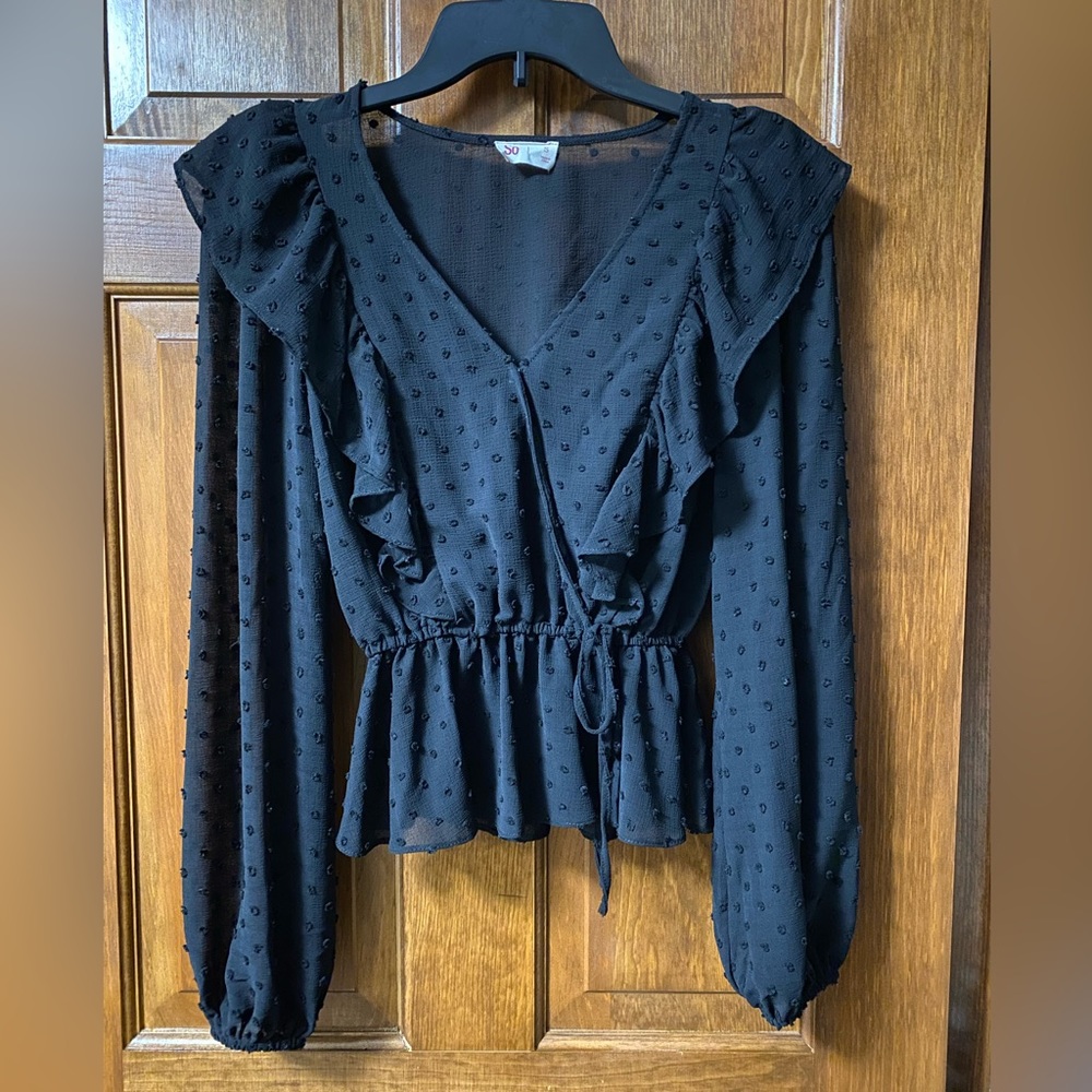 SO Swiss Dot Peplum Blouse